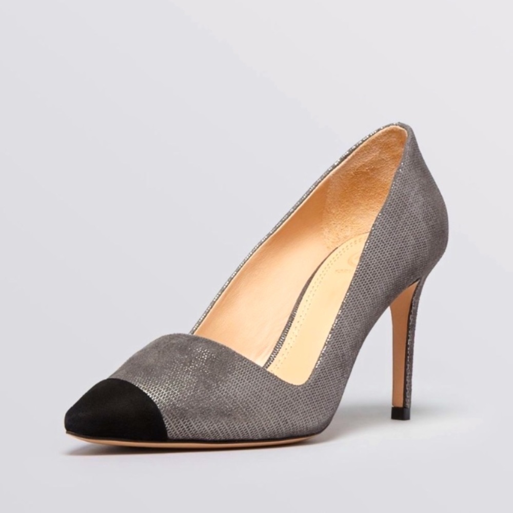 Tory Burch | Shaila Metallic Silver Cap Toe High Heel Pumps Size 7.5